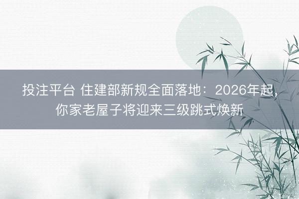 投注平台 住建部新规全面落地：2026年起，你家老屋子将迎来三级跳式焕新