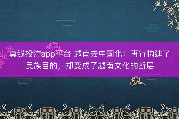 真钱投注app平台 越南去中国化：再行构建了民族目的，却变成了越南文化的断层
