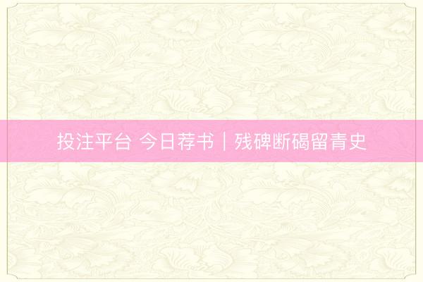 投注平台 今日荐书｜残碑断碣留青史