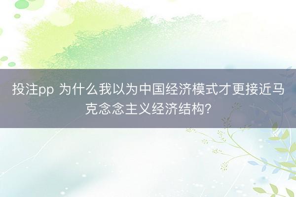 投注pp 为什么我以为中国经济模式才更接近马克念念主义经济结构？