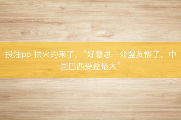 投注pp 拱火的来了,“好意思一众盟友惨了,中国巴西受益最大”
