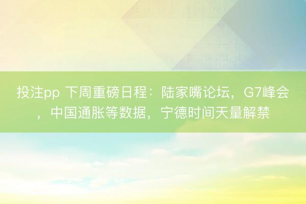 投注pp 下周重磅日程：陆家嘴论坛，G7峰会，中国通胀等数据，宁德时间天量解禁