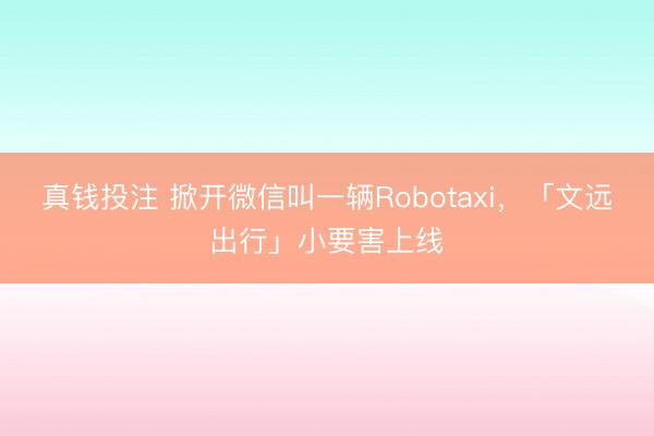 真钱投注 掀开微信叫一辆Robotaxi，「文远出行」小要害上线