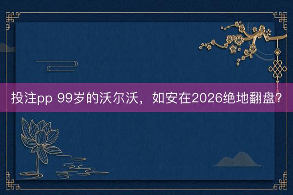 投注pp 99岁的沃尔沃，如安在2026绝地翻盘？