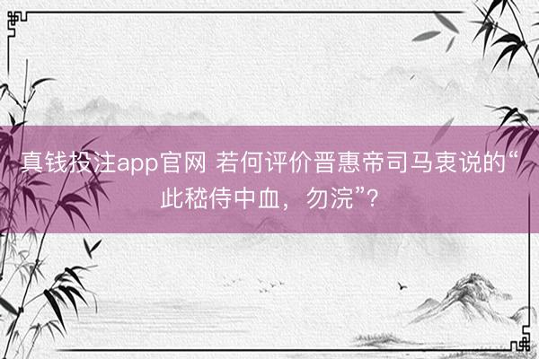 真钱投注app官网 若何评价晋惠帝司马衷说的“此嵇侍中血，勿浣”？