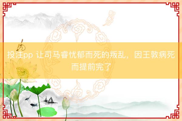 投注pp 让司马睿忧郁而死的叛乱，因王敦病死而提前完了
